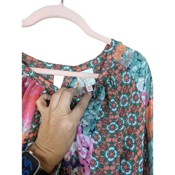 Women’s Anthropologie Fig & Flower Floral Patchwork Pastel Spring Blouse Size‎ M - Picture 5 of 10